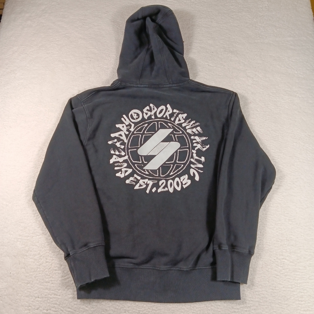 Superdry Hoodie Mens XL Black Pullover Graphic HeavyWeight Outdoor